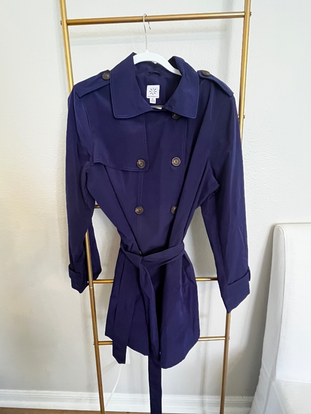 Isaac Mizrahi Live Royal Blue Trench Coat XL Belted Double Breasted Lightweight